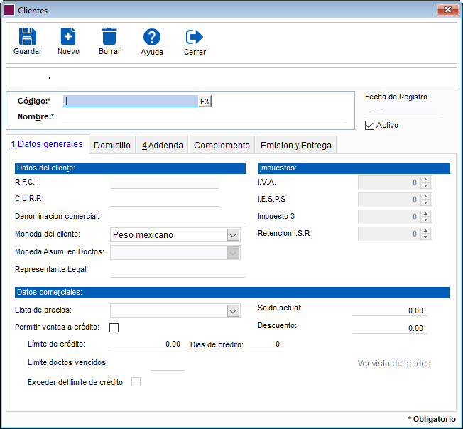 FreePAQ Factura Electrónica - Catálogo de Clientes