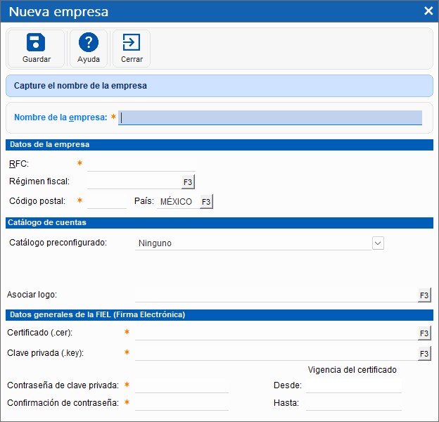 FreePAQ Contabilidad  - Nueva empresa